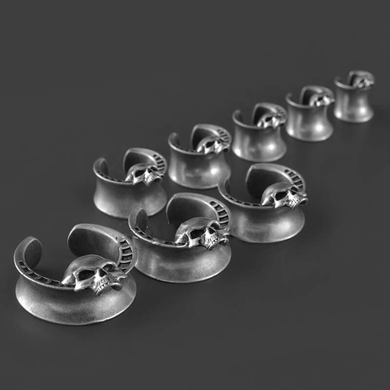 Horned Skull Brass Tunnel Ear Gauges | Gthic.com