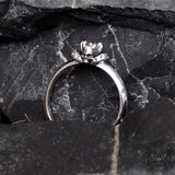 Horned Skull Inlaid Zircon Sterling Silver Ring | Gthic.com