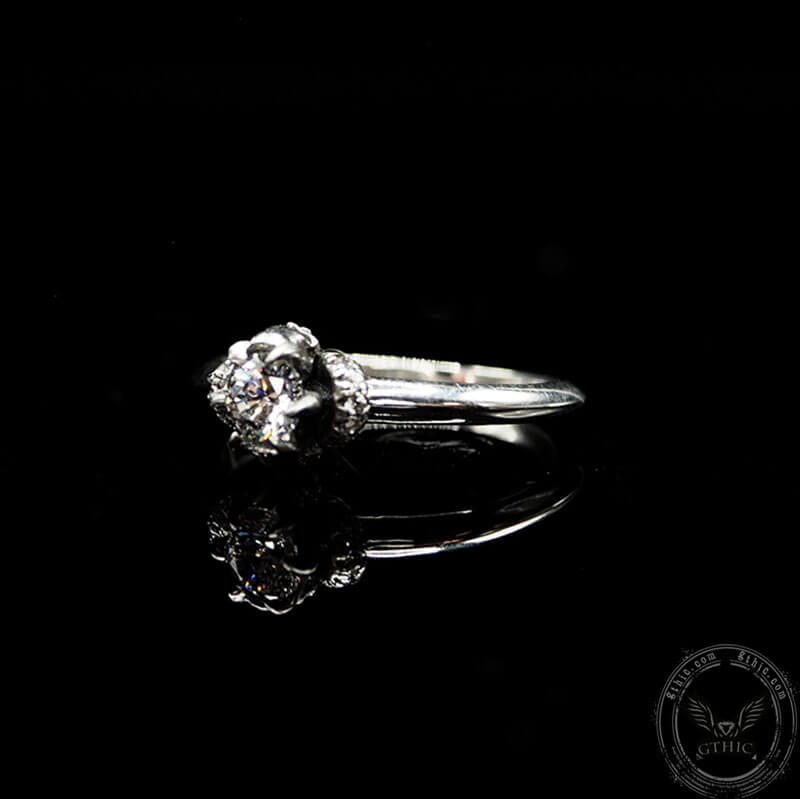 Horned Skull Inlaid Zircon Sterling Silver Ring | Gthic.com