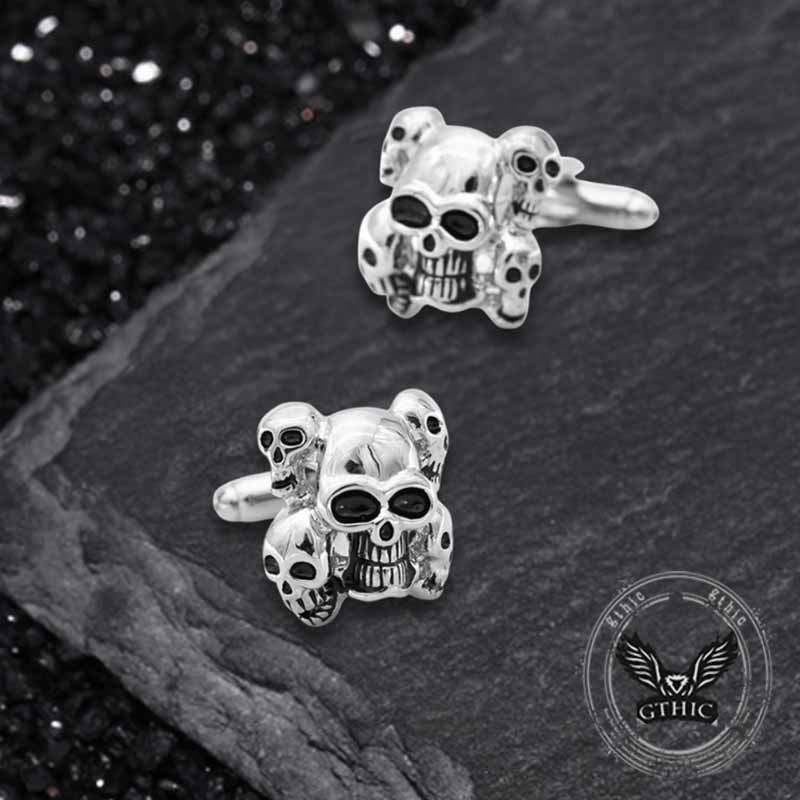 Horrible Five-Headed Skull Copper Cufflinks 01 | Gthic.com