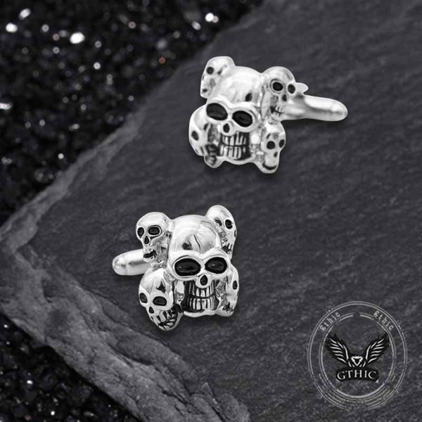Horrible Five-Headed Skull Copper Cufflinks 01 | Gthic.com