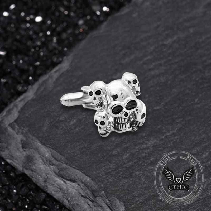 Horrible Five-Headed Skull Copper Cufflinks 03 | Gthic.com