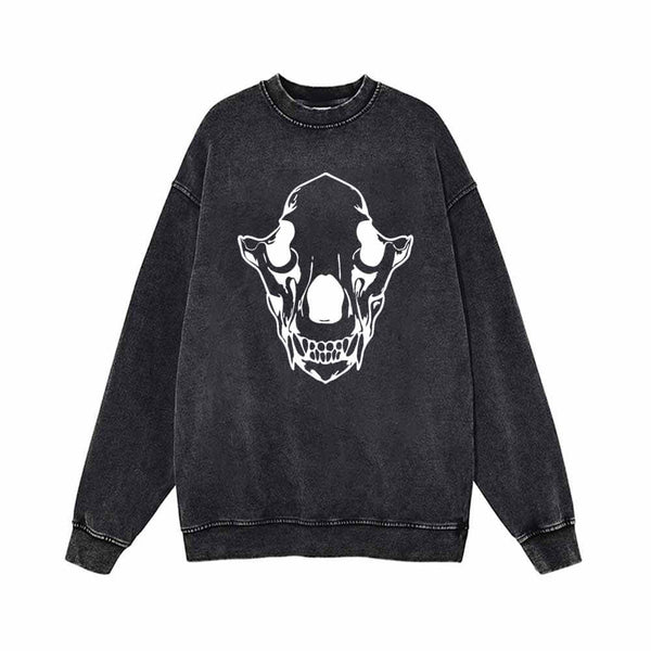 Horrible Monster Skull Head Vintage Washed Sweatshirt