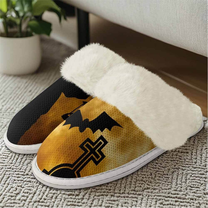 Horror Bat Cross Halloween Keep Warm Cotton Slippers