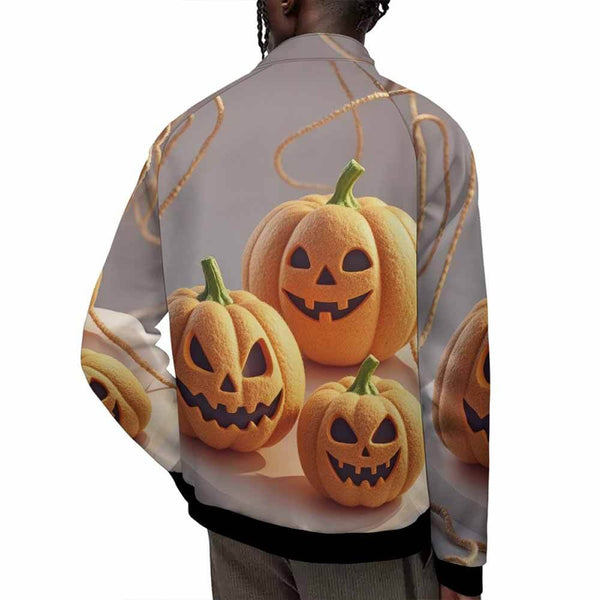 Horror Felt Pumpkin Head Stand Collar Zip-Up Jacket 02 | Gthic.com