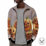 Horror Felt Pumpkin Head Stand Collar Zip-Up Jacket 03 | Gthic.com