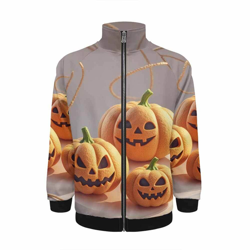 Horror Felt Pumpkin Head Stand Collar Zip-Up Jacket