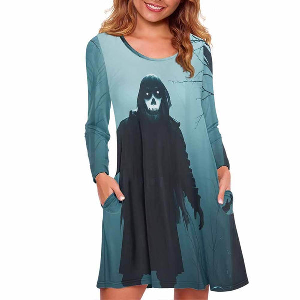 Horror Forest Ghost Skeleton Casual Dress | Gthic.com