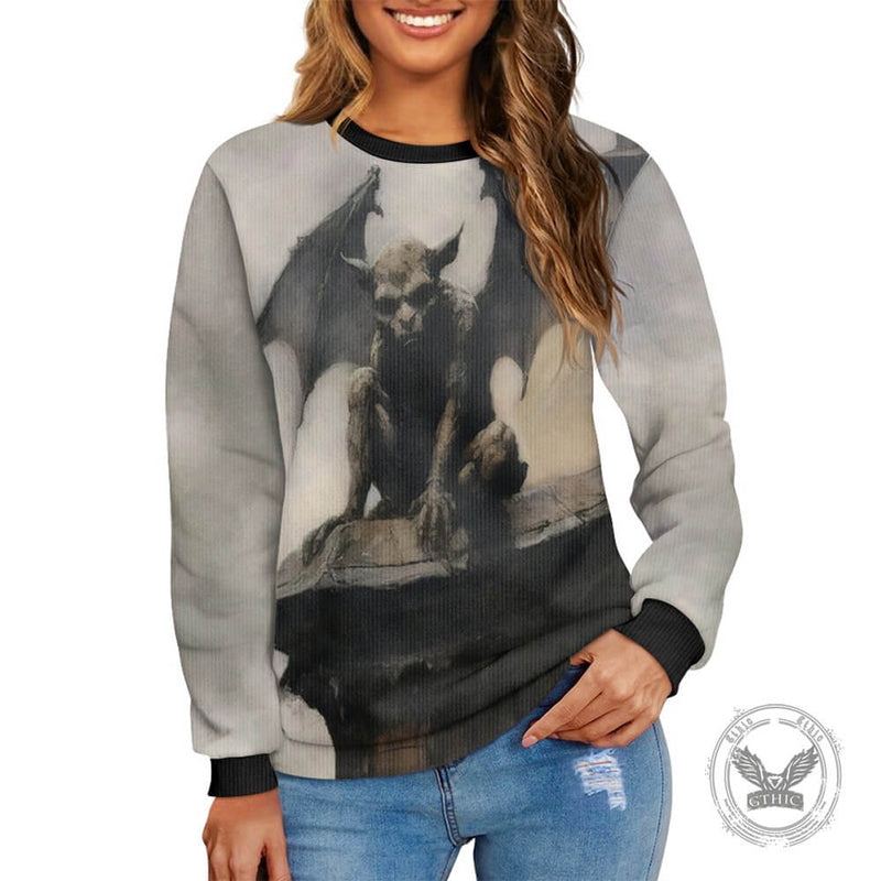 Horror Gargoyle Pattern Knitted Pullover Sweatshirt