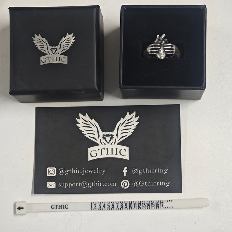 Horror Hands Holding A Heart Sterling Silver Ring