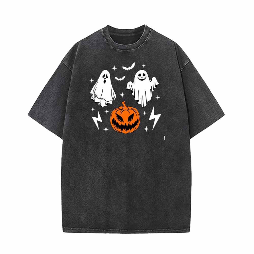 Horror Pumpkin Ghost Vintage Washed T-shirt | Gthic.com