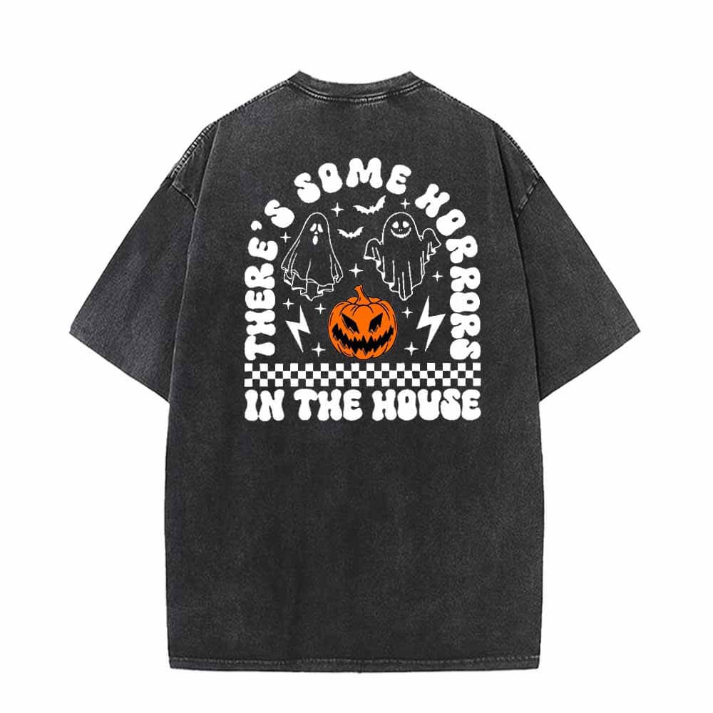 Horror Pumpkin Ghost Vintage Washed T-shirt | Gthic.com