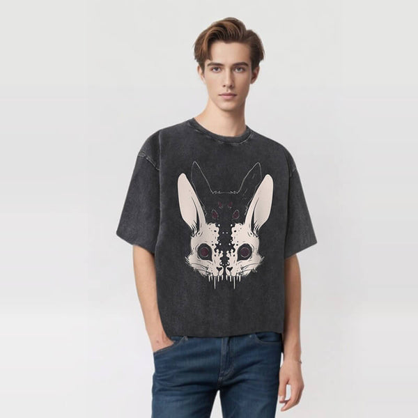 Horror Rabbit Print Washed T-shirt