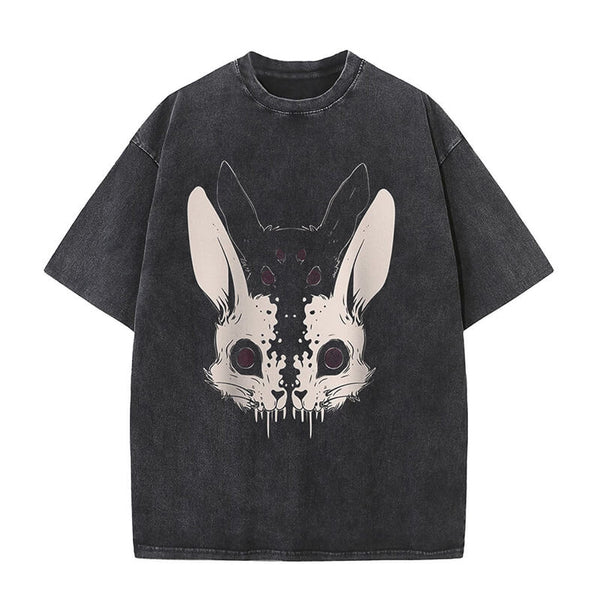 Horror Rabbit Print Washed T-shirt | Gthic.com