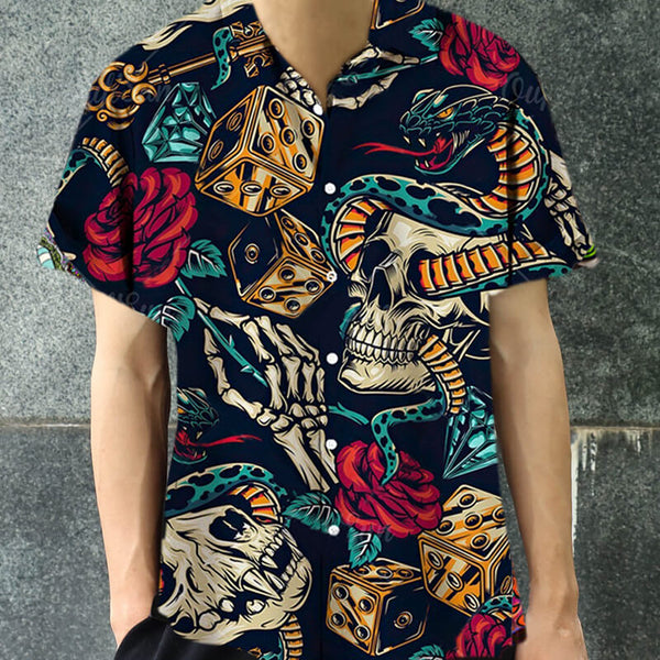 Horror Skull Print Polyester Hawaiian Shirt | Gthic.com