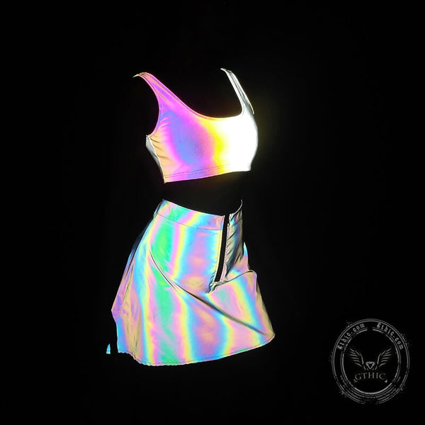 Hot Girl Reflective Crop Top And Skirt | Gthic.com