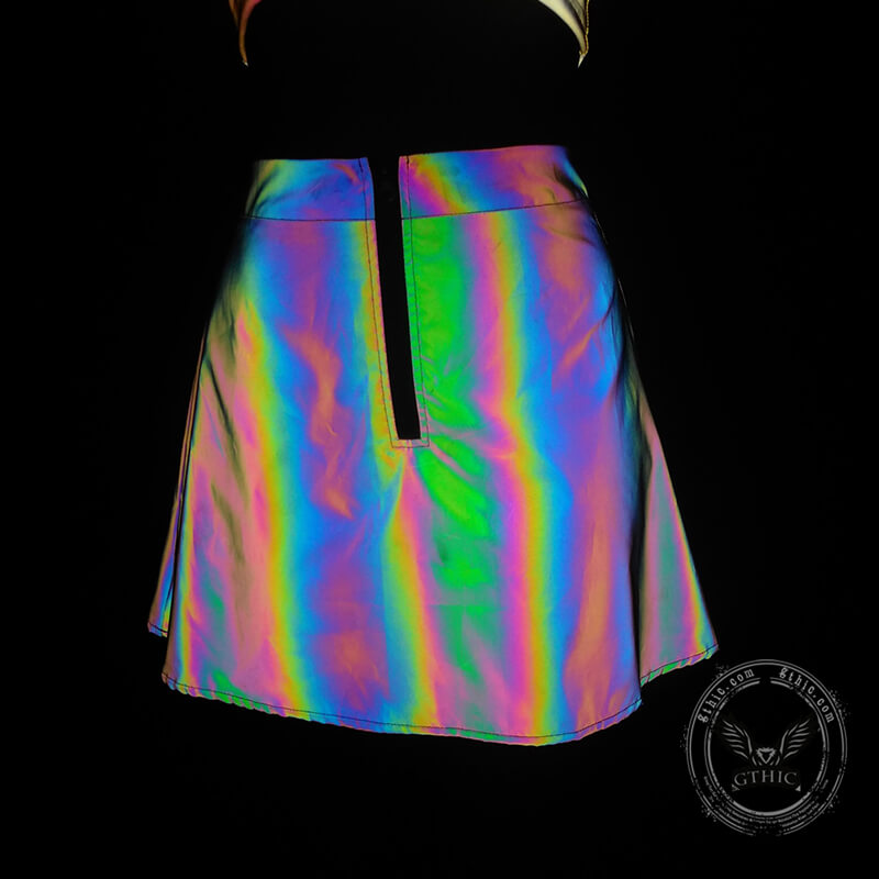 Hot Girl Reflective Crop Top And Skirt
