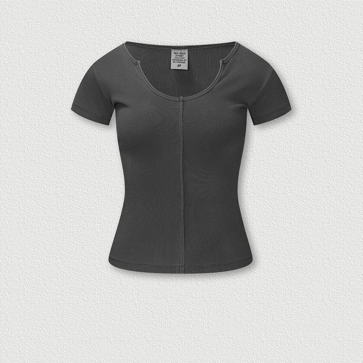 Hot Girl Retro Washed Slim Fit U-Neck T-Shirt