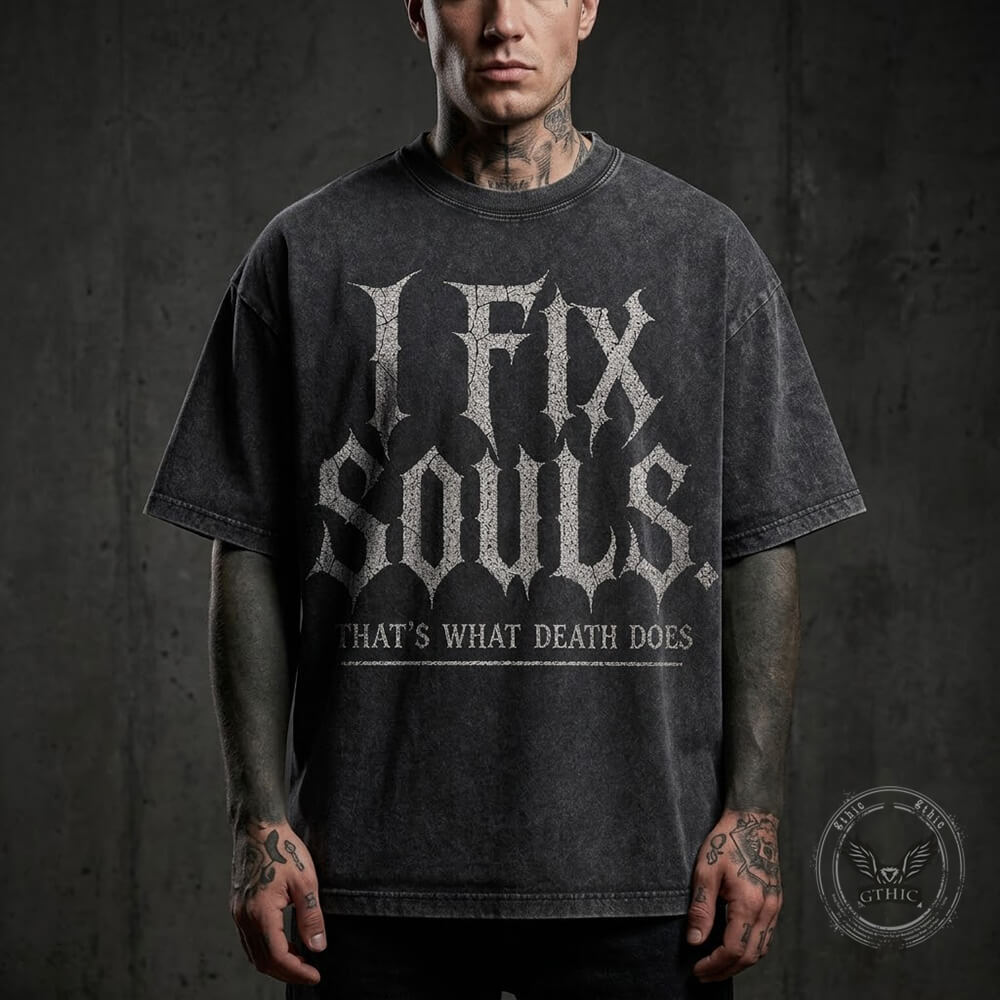 I Fix Souls Print Cotton Vintage Washed T-Shirt | Gthic.com