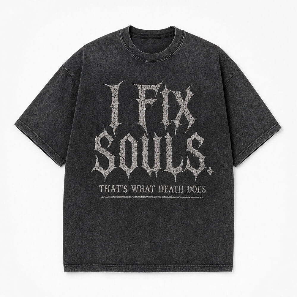 I Fix Souls Print Cotton Vintage Washed T-Shirt | Gthic.com