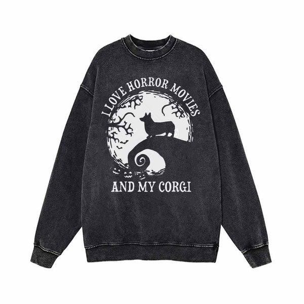 I Love Horror Movies And My Corgi Sweatshirt 01 | Gthic.com