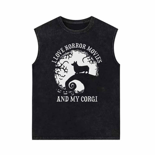 I Love Horror Movies And My Corgi Vest Top 01 | Gthic.com