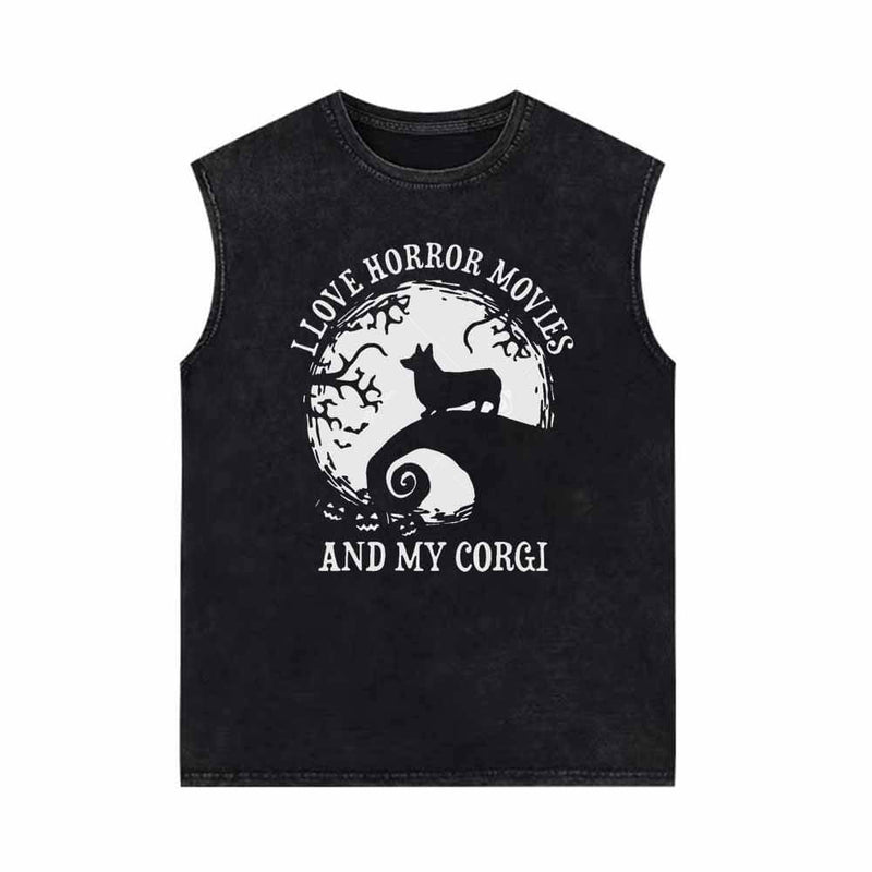 I Love Horror Movies And My Corgi Vest Top 01 | Gthic.com