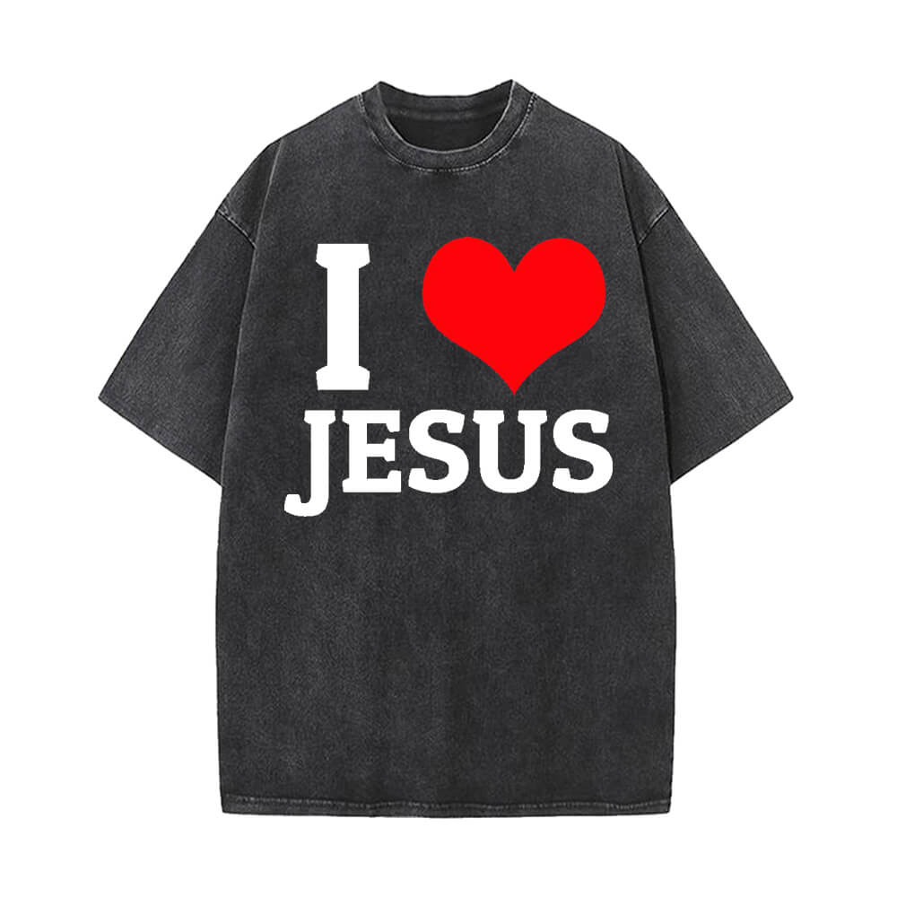 I Love Jesus Print Vintage Washed T-shirt 01 | Gthic.com