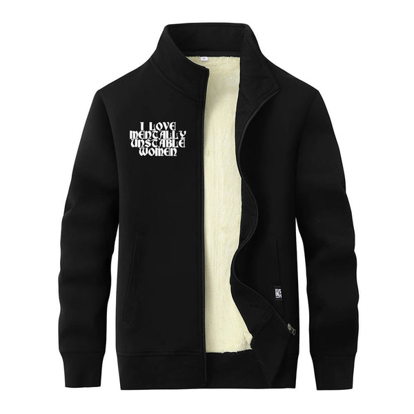 I Love Mentally Unstable Women Stand Collar Zip Cardigan | Gthic.com