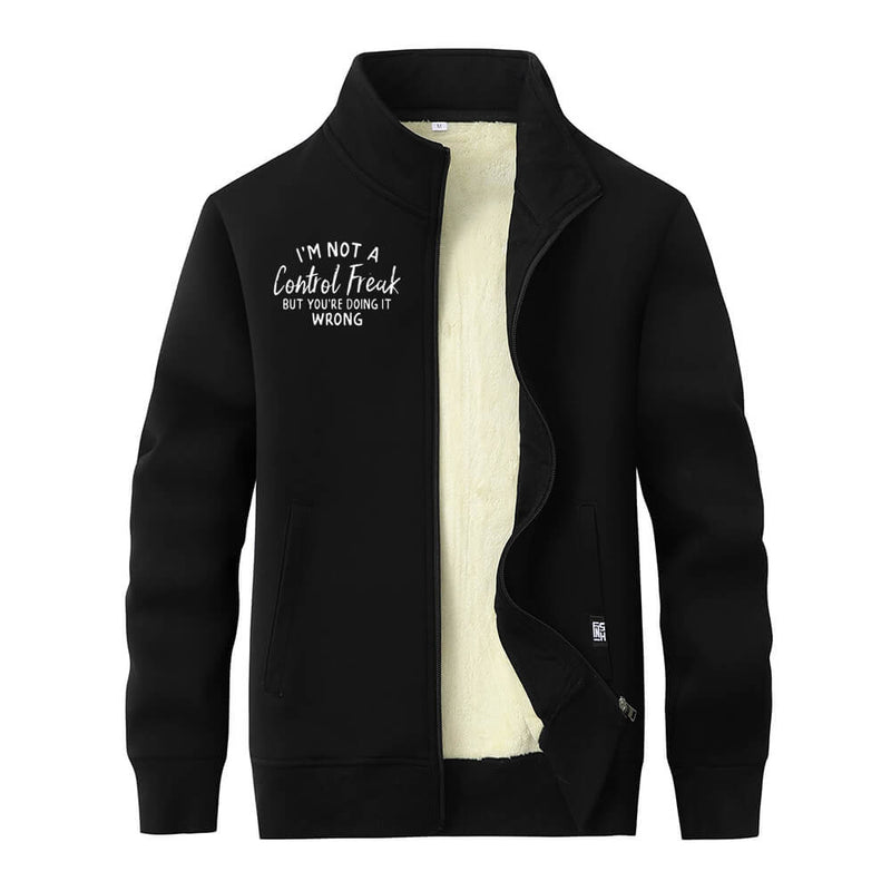 I’m Not A Control Freak Stand Collar Zip Cardigan | Gthic.com