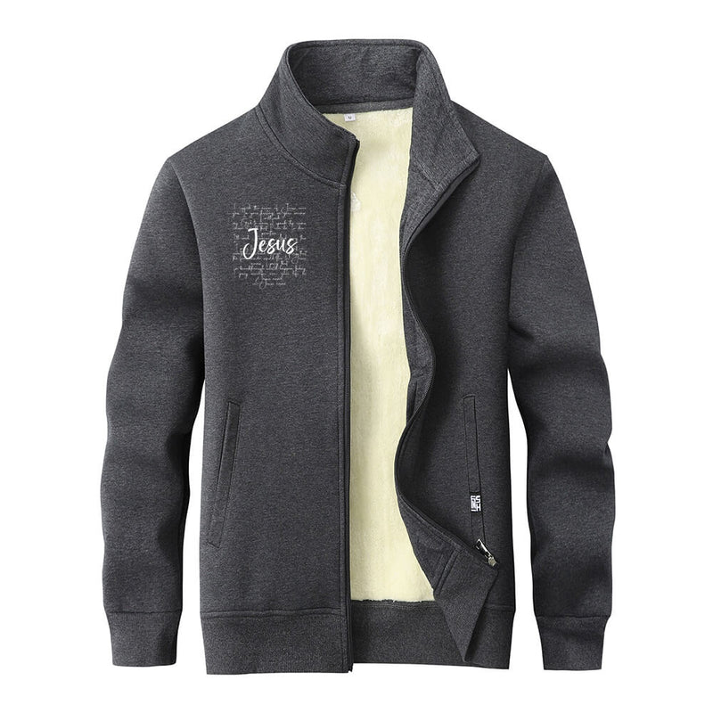 I Speak The Name Of Jesus Stand Collar Zip Cardigan | Gthic.com