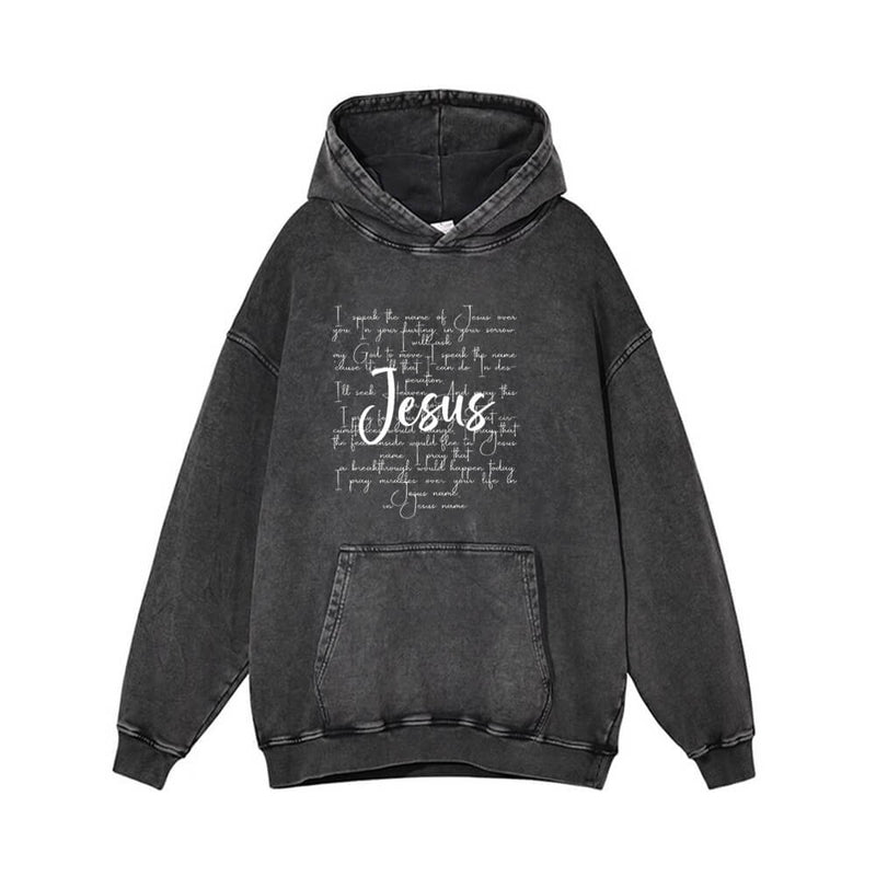 I Speak The Name Of Jesus Vintage Washed Hoodie | Gthic.com