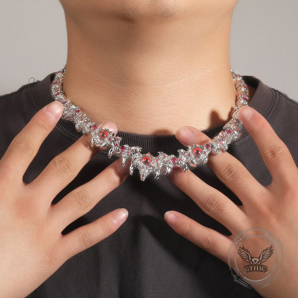 Iced Out Red Eyes Zircon-set Thorn Necklace | Gthic.com