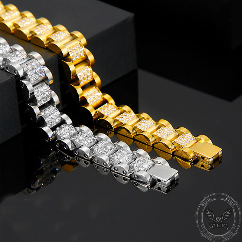 Iced Out Solid Color Stainless Steel Watch Band Bracelet | Gthic.com