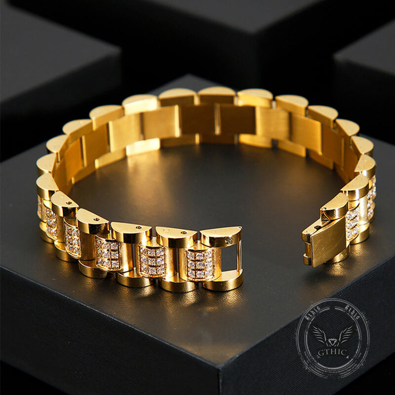 Iced Out Solid Color Stainless Steel Watch Band Bracelet