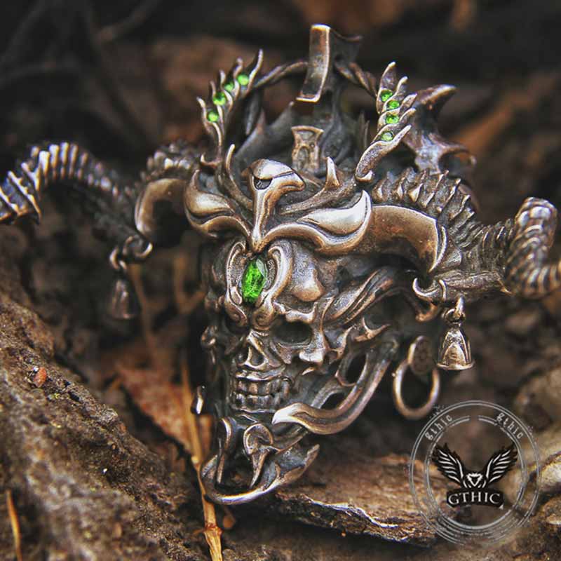 Imperial Horned Skull Gemstone Sterling Silver Ring 01 | Gthic.com
