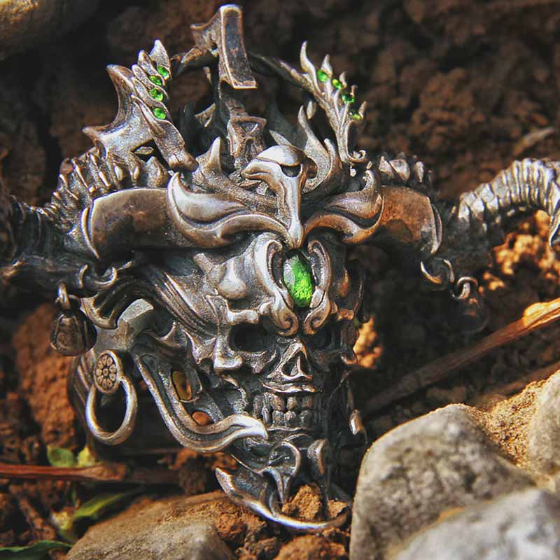 Bague tête de mort en argent sterling Geisha japonaise