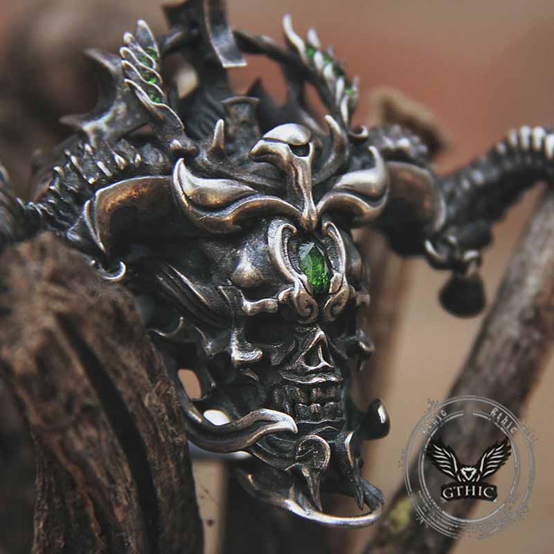 Bague tête de mort en argent sterling Geisha japonaise