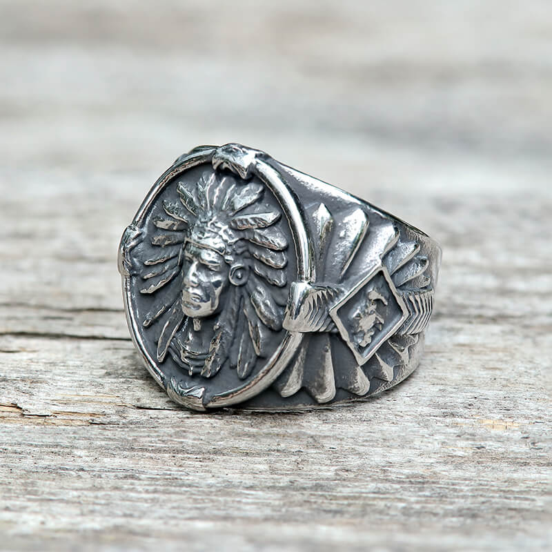 Indian Chief Feather Stainless Steel Ring | Gthic.com