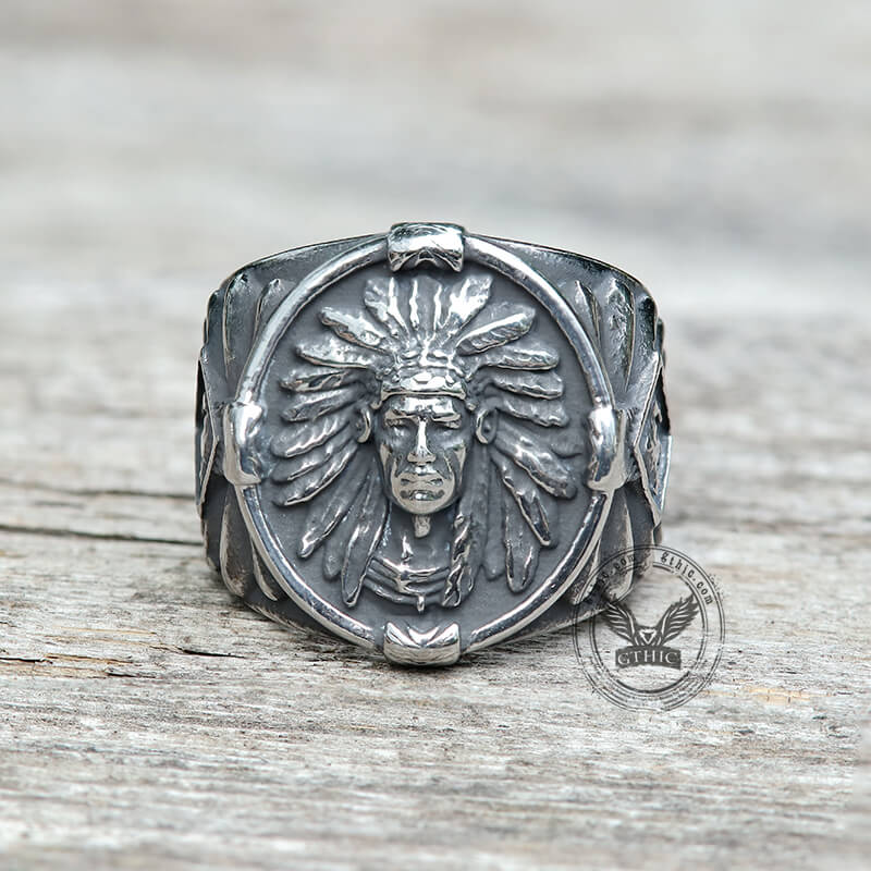 Indian Chief Feather Stainless Steel Ring | Gthic.com