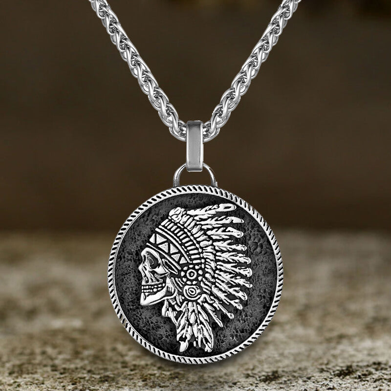 Indian Chief Skull Stainless Steel Pendant | Gthic.com