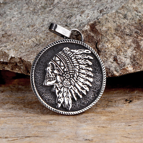 Indian Chief Skull Stainless Steel Pendant