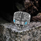 Indian Chief Skull Turquoise Stainless Steel Ring 03 | Gthic.com