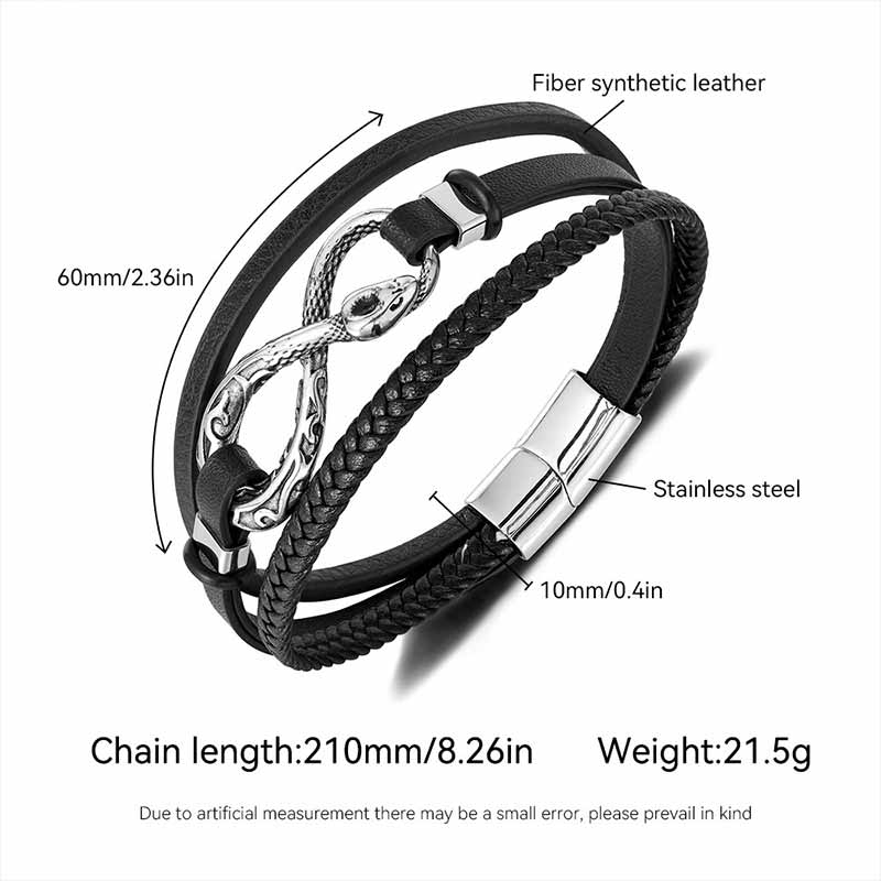 Infinity Ouroboros Stainless Steel Leather Bracelet