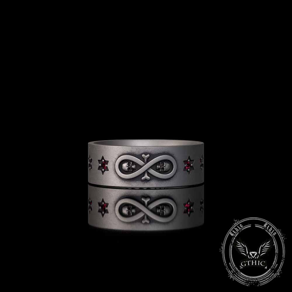 Infinity Skull Hexagram Gem Sterling Silver Band Ring | Gthic.com
