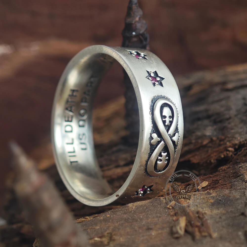 Infinity Skull Hexagram Gem Sterling Silver Band Ring | Gthic.com