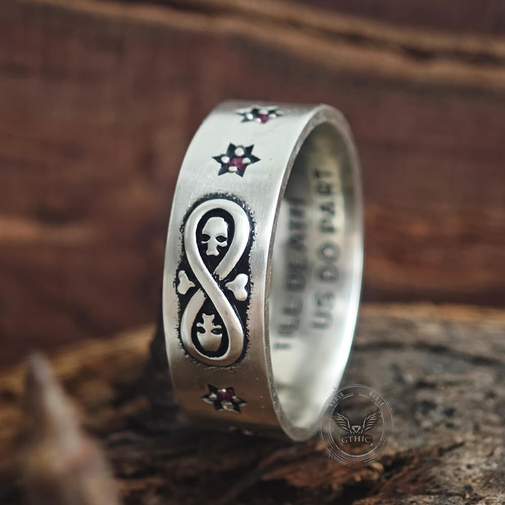 Infinity Skull Hexagram Gem Sterling Silver Band Ring | Gthic.com