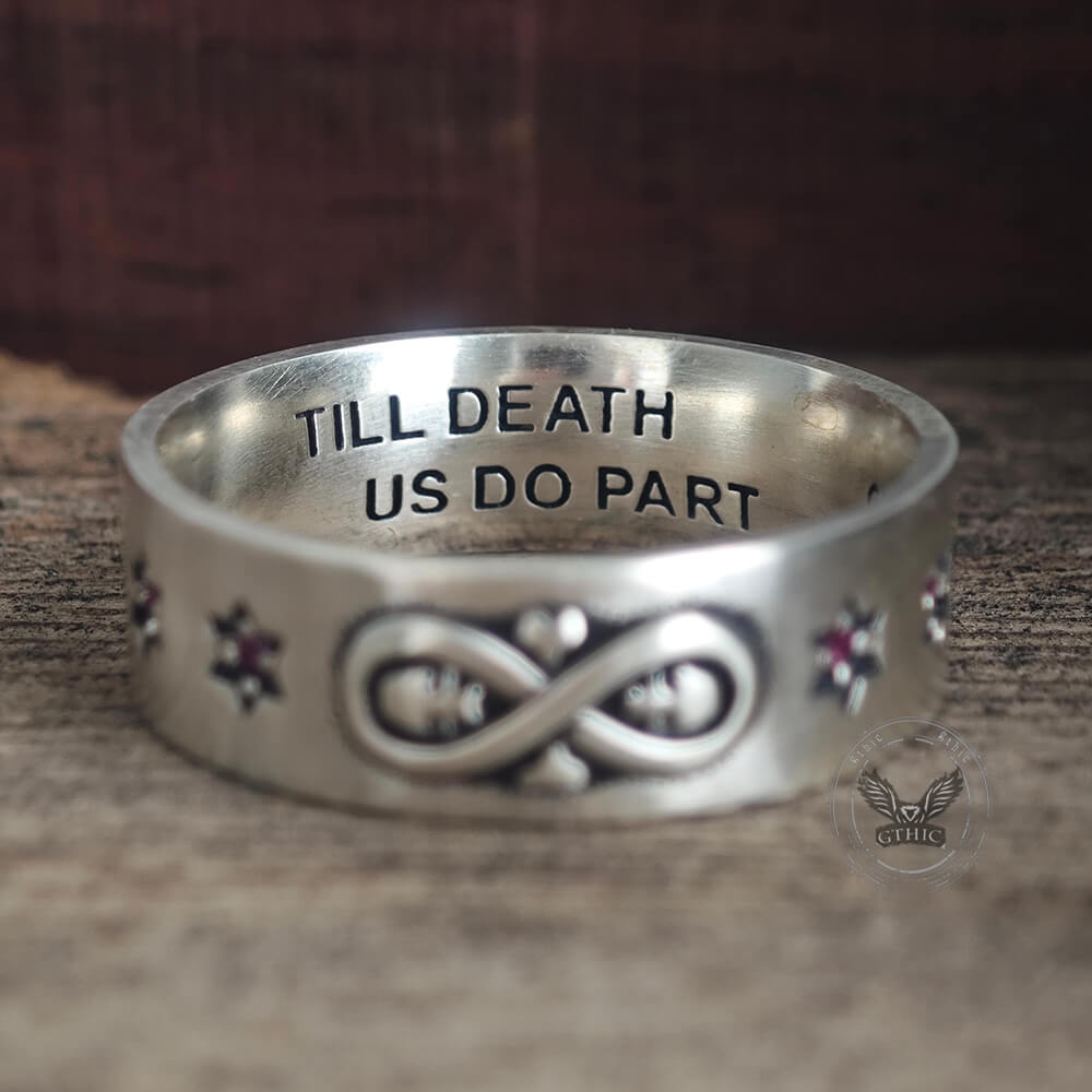 Infinity Skull Hexagram Gem Sterling Silver Band Ring