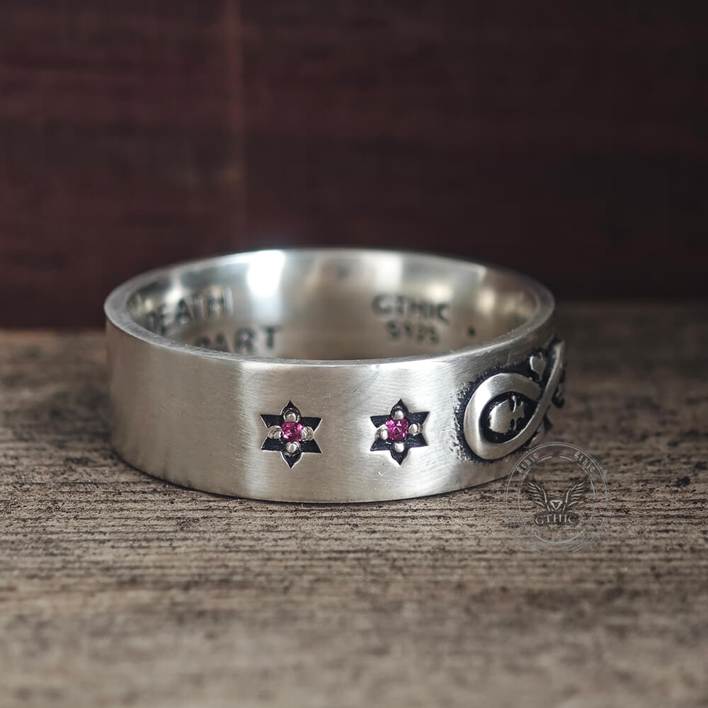 Infinity Skull Hexagram Gem Sterling Silver Band Ring