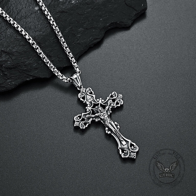 INRI Budded Cross Stainless Steel Pendant | Gthic.com